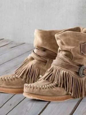Casual Comfortable Fringe Round Toe Ankle Boots - Image 1