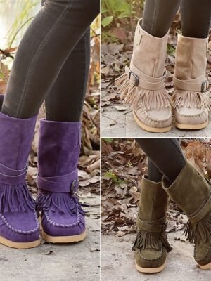Casual Comfortable Fringe Round Toe Ankle Boots - Image 11