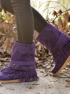 Casual Comfortable Fringe Round Toe Ankle Boots - Image 12