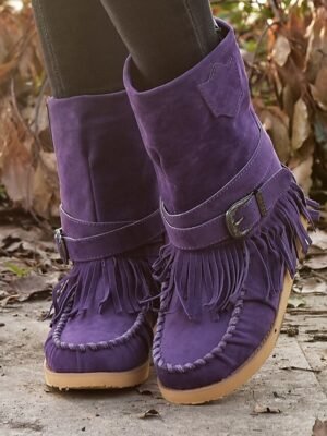 Casual Comfortable Fringe Round Toe Ankle Boots - Image 13