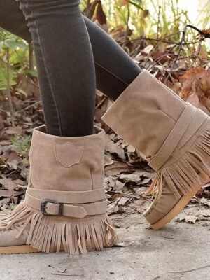 Casual Comfortable Fringe Round Toe Ankle Boots - Image 2