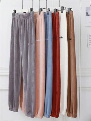 Casual Comfortable Letter Plush Warm Coral Fleece Pajama Pants - Image 1