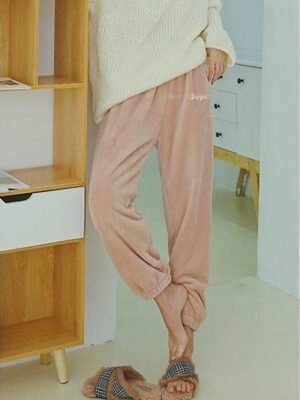 Casual Comfortable Letter Plush Warm Coral Fleece Pajama Pants - Image 10