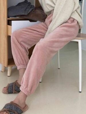 Casual Comfortable Letter Plush Warm Coral Fleece Pajama Pants - Image 11