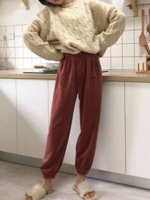 Casual Comfortable Letter Plush Warm Coral Fleece Pajama Pants - Image 12