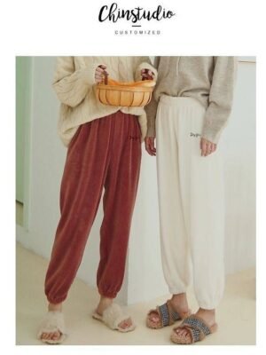 Casual Comfortable Letter Plush Warm Coral Fleece Pajama Pants - Image 13