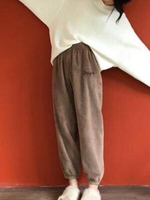 Casual Comfortable Letter Plush Warm Coral Fleece Pajama Pants - Image 15