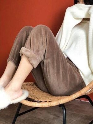 Casual Comfortable Letter Plush Warm Coral Fleece Pajama Pants - Image 16