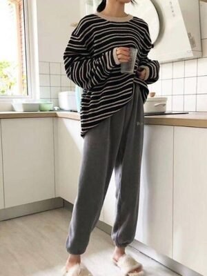 Casual Comfortable Letter Plush Warm Coral Fleece Pajama Pants - Image 17