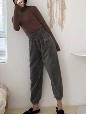 Casual Comfortable Letter Plush Warm Coral Fleece Pajama Pants - Image 18