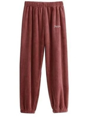 Casual Comfortable Letter Plush Warm Coral Fleece Pajama Pants - Image 7