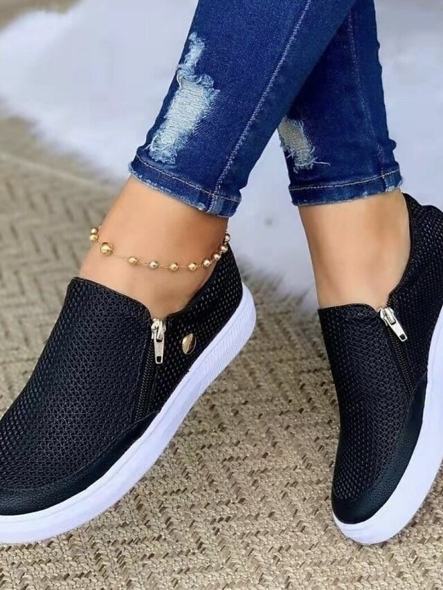 Casual Comfortable Mesh Round Toe Slip-On Sneakers - Image 3
