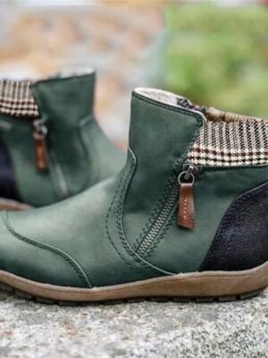 Casual Comfortable Plaid Collar Side Zipper Ankle Boots - Image 11