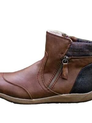 Casual Comfortable Plaid Collar Side Zipper Ankle Boots - Image 8