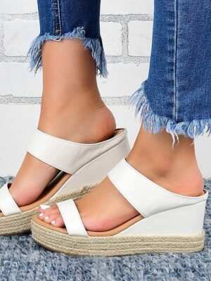 Casual Espadrille Open Toe Double Strap Wedge Sandals - Image 1