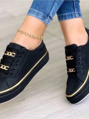 Casual Fashion Round Toe Lace-Up Sneakers - Image 1