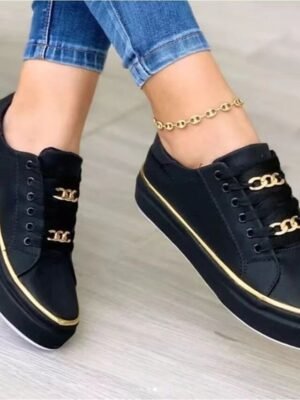 Casual Fashion Round Toe Lace-Up Sneakers - Image 2