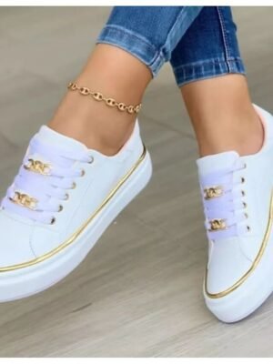 Casual Fashion Round Toe Lace-Up Sneakers - Image 3