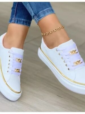 Casual Fashion Round Toe Lace-Up Sneakers - Image 4