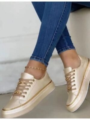 Casual Fashion Round Toe Lace-Up Sneakers - Image 5