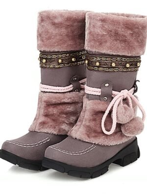 Casual Faux Fur Embellished Pom Pom Winter Boots - Image 10