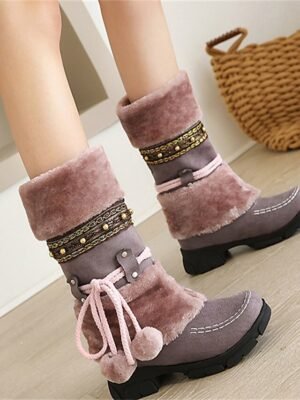 Casual Faux Fur Embellished Pom Pom Winter Boots - Image 11