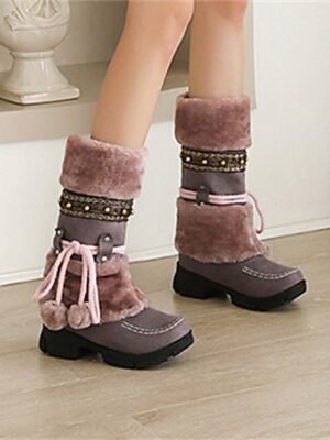 Casual Faux Fur Embellished Pom Pom Winter Boots - Image 12