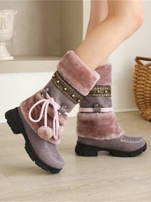 Casual Faux Fur Embellished Pom Pom Winter Boots - Image 13