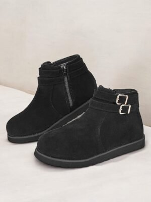 Casual Flat Buckle Faux Suede Ankle Boots - Image 2