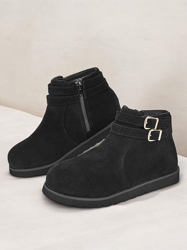 Casual Flat Buckle Faux Suede Ankle Boots - Image 2
