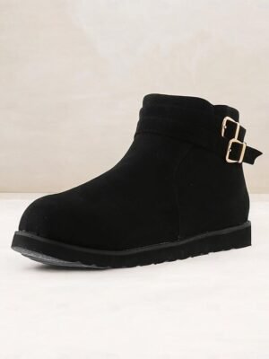 Casual Flat Buckle Faux Suede Ankle Boots - Image 3