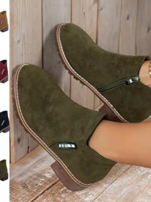 Casual Flat Faux Suede Side Zipper Ankle Boots - Image 1