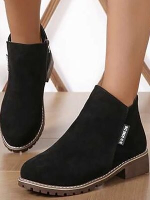 Casual Flat Faux Suede Side Zipper Ankle Boots - Image 10