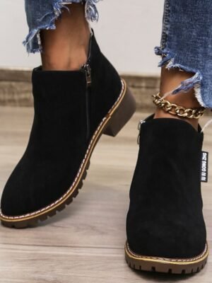 Casual Flat Faux Suede Side Zipper Ankle Boots - Image 11