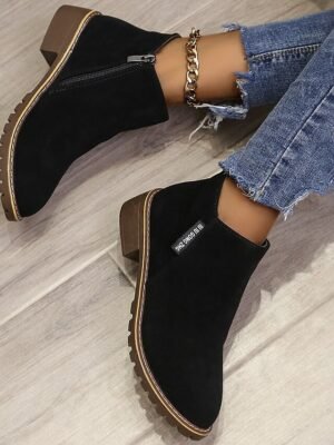 Casual Flat Faux Suede Side Zipper Ankle Boots - Image 12