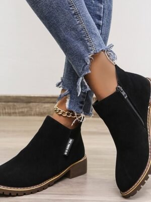 Casual Flat Faux Suede Side Zipper Ankle Boots - Image 13