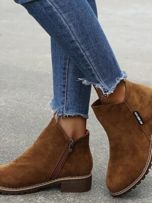 Casual Flat Faux Suede Side Zipper Ankle Boots - Image 15