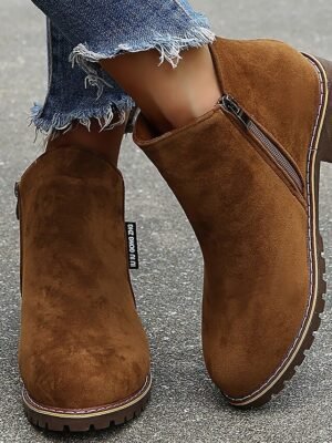 Casual Flat Faux Suede Side Zipper Ankle Boots - Image 16