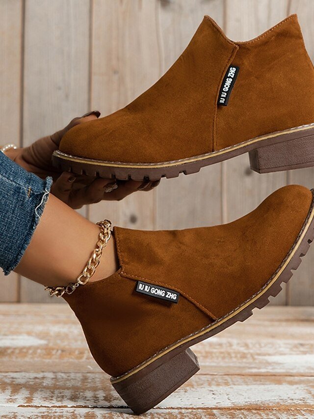 Casual Flat Faux Suede Side Zipper Ankle Boots - Image 17