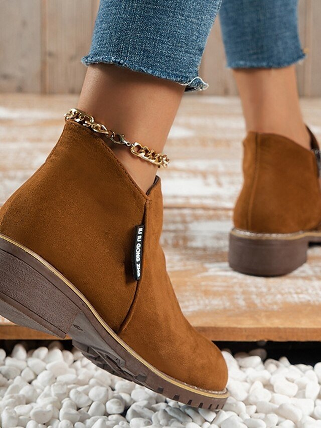 Casual Flat Faux Suede Side Zipper Ankle Boots - Image 18