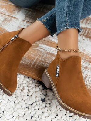 Casual Flat Faux Suede Side Zipper Ankle Boots - Image 19