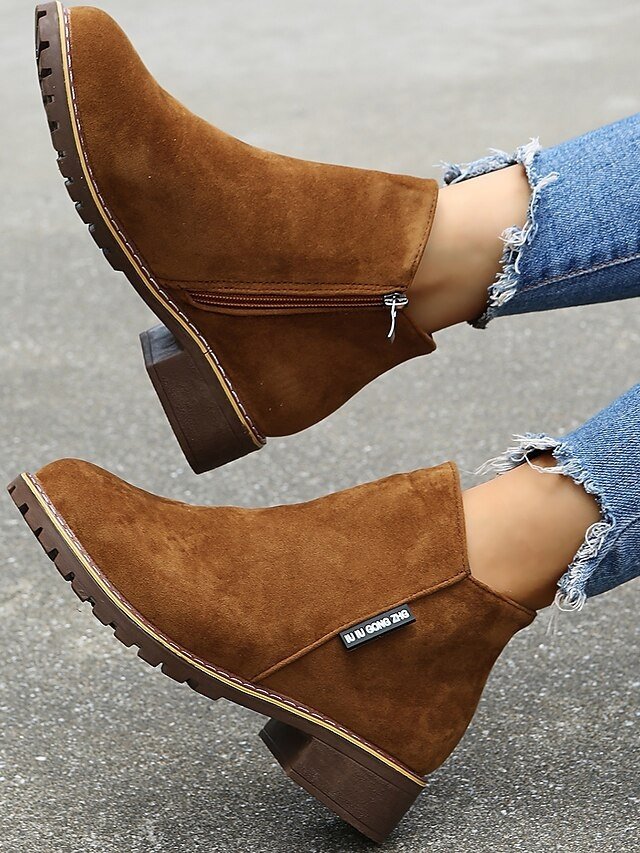 Casual Flat Faux Suede Side Zipper Ankle Boots - Image 22