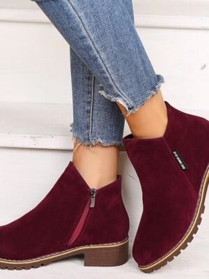 Casual Flat Faux Suede Side Zipper Ankle Boots - Image 24