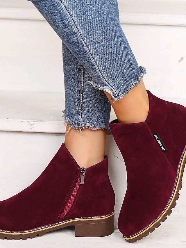Casual Flat Faux Suede Side Zipper Ankle Boots - Image 24