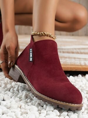 Casual Flat Faux Suede Side Zipper Ankle Boots - Image 26
