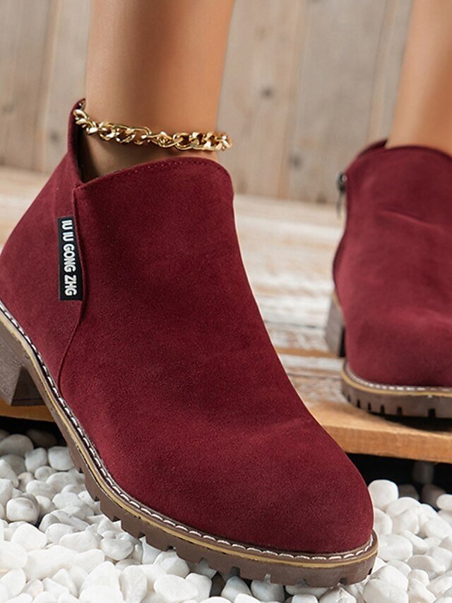 Casual Flat Faux Suede Side Zipper Ankle Boots - Image 31