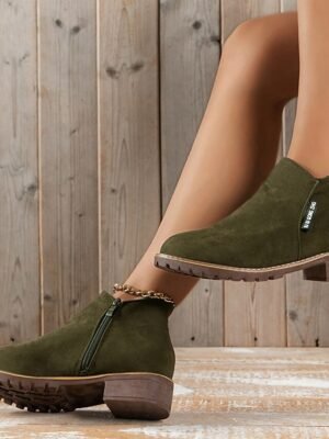 Casual Flat Faux Suede Side Zipper Ankle Boots - Image 4