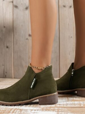 Casual Flat Faux Suede Side Zipper Ankle Boots - Image 5