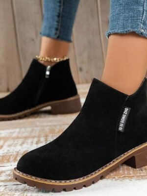 Casual Flat Faux Suede Side Zipper Ankle Boots - Image 7