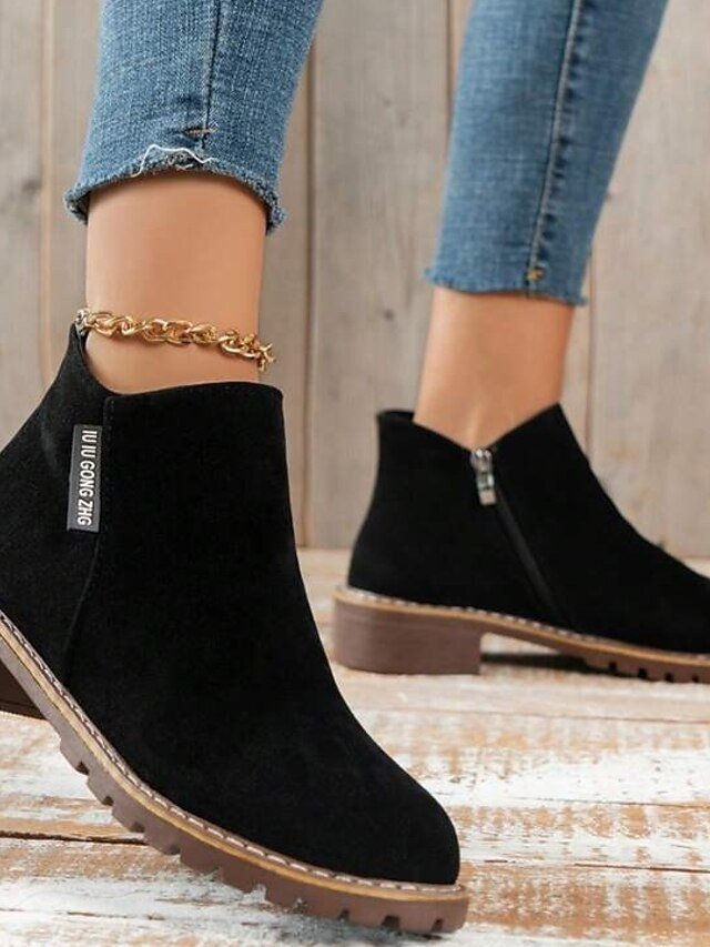 Casual Flat Faux Suede Side Zipper Ankle Boots - Image 8